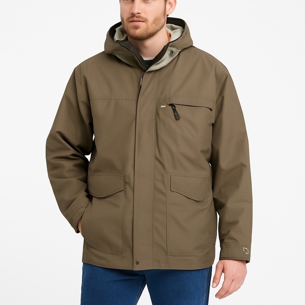 Eastern Mountain Sports Men's Tan Hooded Raincoat - Picture 1 of 15